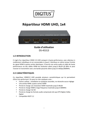 Digitus DS-45313 UHD HDMI Splitter, 1x4 Manuel du propriétaire | Fixfr