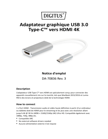 Digitus DA-70836 USB Type-C™ 4K HDMI Graphics Adapter Manuel du propriétaire | Fixfr