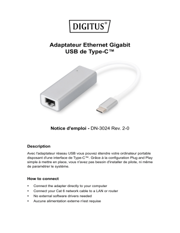 Digitus DN-3024 USB Type-C™ Gigabit Ethernet Adapter Manuel du propriétaire | Fixfr