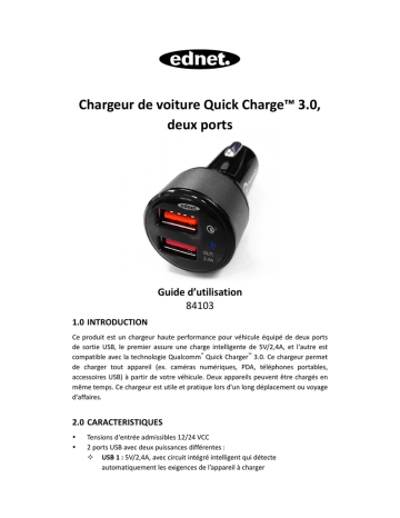 Ednet 84103 Quick Charge™ 3.0 Car Charger, Dual Port Manuel du propriétaire | Fixfr
