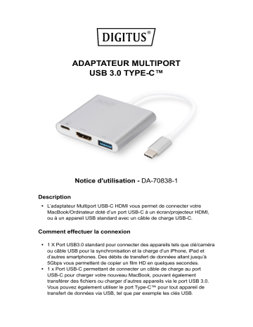 Digitus DA-70838-1 USB Type-C™ 4K HDMI Multiport Adapter, 3-Port Manuel du propriétaire | Fixfr