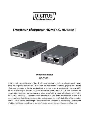 Digitus DS-55501 4K HDMI Extender Set, HDBaseT™, 4K/30Hz, 100 m Manuel du propriétaire | Fixfr