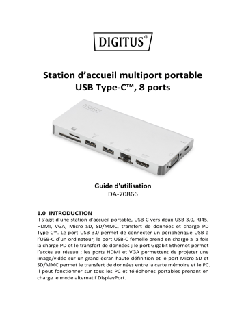 Digitus DA-70866 USB Type-C™ Multiport Travel Dock, 8 Port Manuel du propriétaire | Fixfr