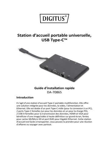 Digitus DA-70865 Universal Travel Docking Station, USB Type-C™ Guide de démarrage rapide | Fixfr