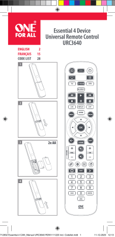 ONE Essential 4 Device Universal Remote Control URC3640 Mode d'emploi | Fixfr