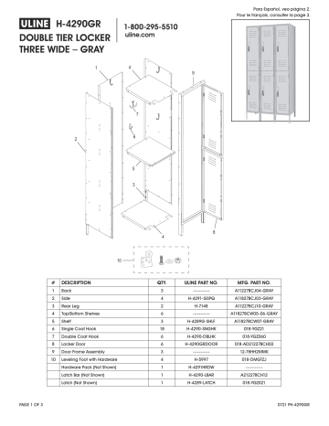 Uline Double Tier Locker H-4290GR Manuel utilisateur | Fixfr