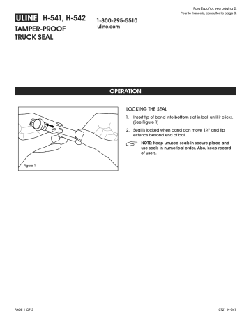 Uline H-541,H-542 Tamper-Proof Truck Seal Manuel utilisateur | Fixfr