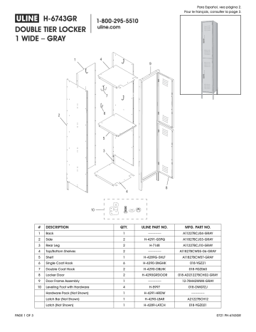 Uline H-6743GR Double Tier Locker 1 Wide-Gray Mode d'emploi | Fixfr