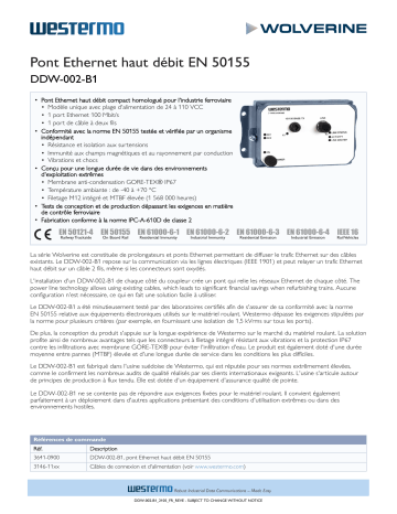 Westermo DDW-002-B1 EN 50155 Ethernet Broadband Bridge Fiche technique | Fixfr