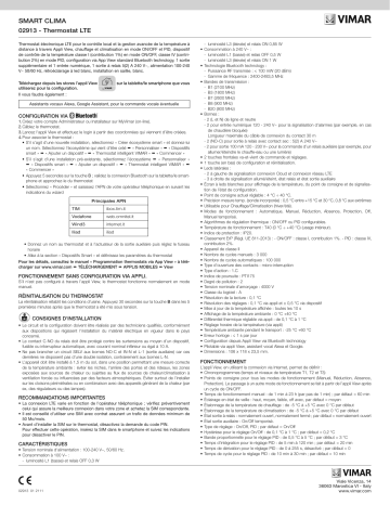 Vimar 02913 Surface LTE thermostat white Une information important | Fixfr