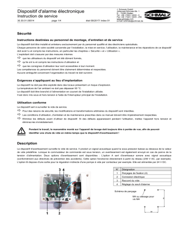 WN-E AKUST -1...0 AC  | Schmalz  WN-E AKUST -1...0 DC Warning device, acoustic-electronic for monitoring of vacuum systems  Mode d'emploi | Fixfr