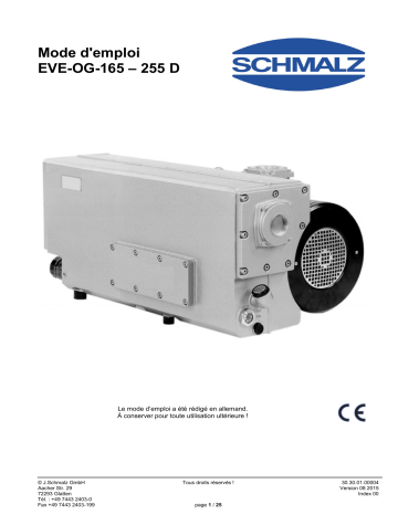  EVE-OG 165 AC3 F  | Schmalz  EVE-OG 255 AC3 F Oil-lubricated pump for maximum vacuum levels, requires little maintenance  Mode d'emploi | Fixfr