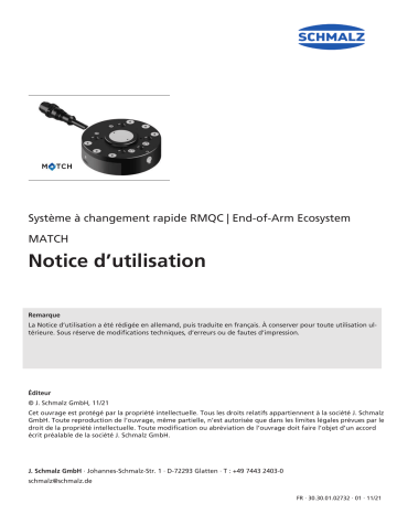  RMQC 50 HANWHA DIO WB-M8-8 MATCH  |  RMQC 50 UNI IOL LED M12-5 MATCH  |  RMQC 50 TM DIO WS-M8-8 MATCH  |  RMQC 50 DOOSAN DIO FD WS-M8-8 MATCH  |  RMQC 50 URe RS-485 FD WB-M8-8 MATCH  |  RMQC 50 FANUC DIO WB-M8-8 MATCH  | Schmalz  RMQC 50 UNI IOL M12-5 MATCH Quick-change module for easy and fast connection of EoA grippers of the MATCH series  Mode d'emploi | Fixfr