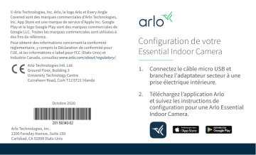 Arlo Essential Indoor Camera (VMC2040) Guide de démarrage rapide | Fixfr