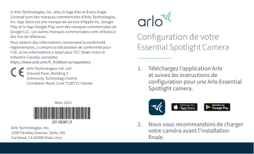 Arlo Essential Spotlight Camera (VMC2030) Guide de démarrage rapide | Fixfr