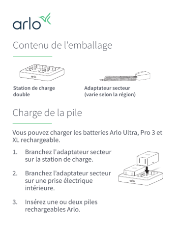 Arlo Dual Charger (VMA5400C) Guide de démarrage rapide | Fixfr