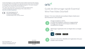 Arlo Video Doorbell Wire-Free (AVD2001) Guide de démarrage rapide | Fixfr