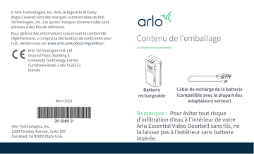 Arlo Doorbell Wire-Free Battery Charger(VMA2400) Guide de démarrage rapide | Fixfr