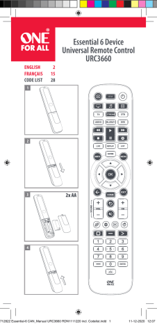 One For All URC3660 Essential 6 Device Universal Remote Control Guide d'installation | Fixfr