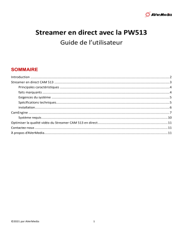 Avermedia Live Streamer CAM 513 Webcam Ultra Grand Angle 4K Manuel utilisateur | Fixfr