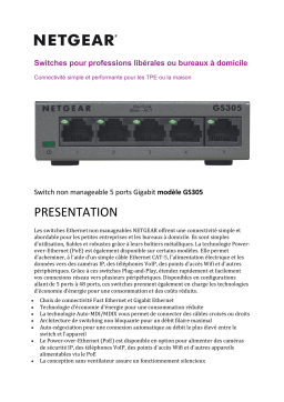 Netgear (GS305) Switch Ethernet 5 Ports RJ45 Métal Gigabit spécification