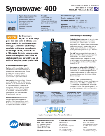 Miller Syncrowave® 400 TIG Runner spécification | Fixfr