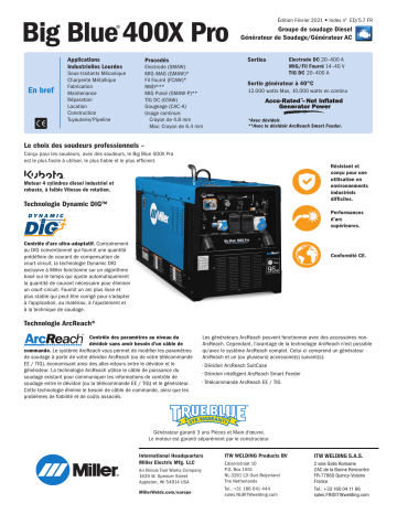 Miller Big Blue® 400X Pro spécification | Fixfr