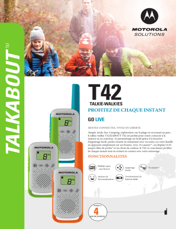 T42 | Motorola Talkie-walkie portée de 4 km Blanc Manuel utilisateur | Fixfr