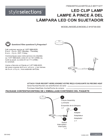 Style Selections 19739-000 13.25-in Adjustable Stainless Steel Clip Desk Lamp Installation manuel | Fixfr