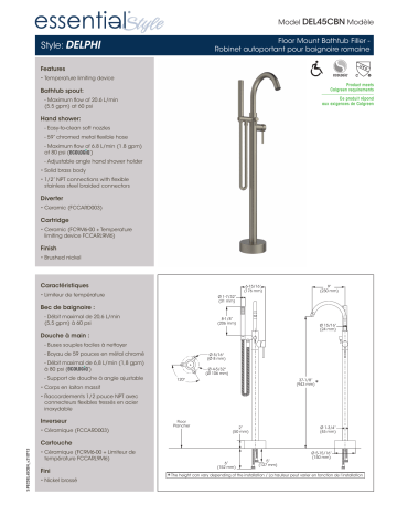 Keeney DEL45CBN Delphi Brushed Nickel 1-Handle Residential Freestanding Bathtub Faucet Manuel utilisateur | Fixfr