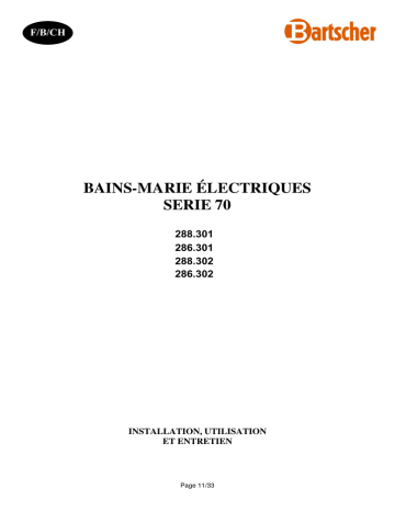 286301 | Bartscher 286302 Bain Marie 700, W800, OBU, wWI Mode d'emploi | Fixfr