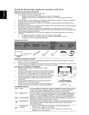 V193HQL | Acer V193HQV Monitor Guide de démarrage rapide | Fixfr