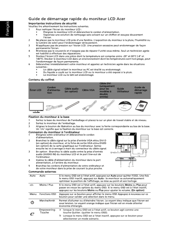 Acer V193WL Monitor Guide de démarrage rapide | Fixfr