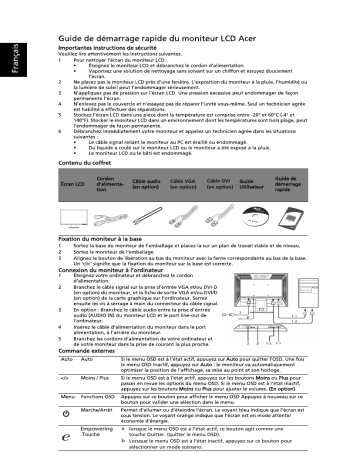 Acer V213HV Monitor Guide de démarrage rapide | Fixfr