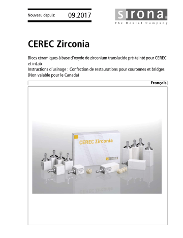 Dentsply Sirona CEREC Zirconia Mode d'emploi | Fixfr