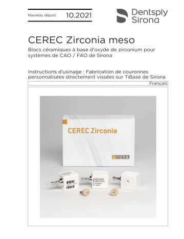 Dentsply Sirona CEREC Zirconia meso Mode d'emploi | Fixfr