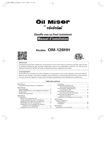 Toyotomi OM-128HH Water Heater Installation manuel | Fixfr