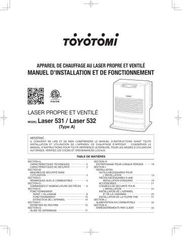 Toyotomi Laser 531/532 Type A Vented Heater Manuel du propriétaire | Fixfr