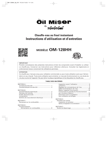 Toyotomi OM-128HH Water Heater Mode d'emploi | Fixfr