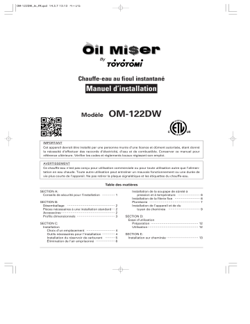 Toyotomi OM-122DW Water Heater Installation manuel | Fixfr