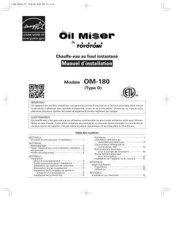 Toyotomi OM-180 (Type D) Water Heater Installation manuel | Fixfr