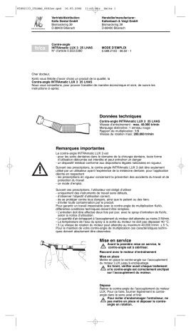 KaVo INTRAmatic Contre angle LUX 3 25 LHAS Mode d'emploi | Fixfr
