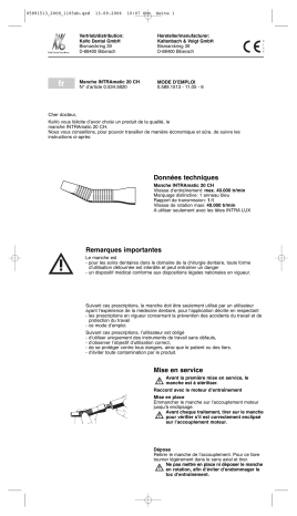 KaVo INTRAmatic Contre angle 20 CH Mode d'emploi | Fixfr