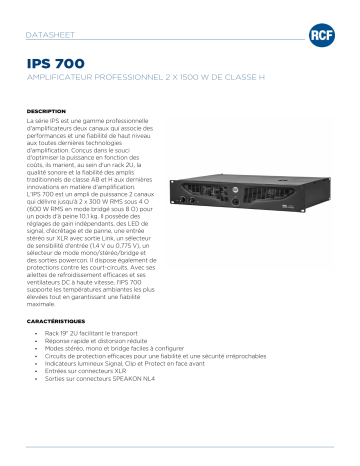 RCF IPS 700 2 X 300 W CLASS AB PROFESSIONAL POWER AMPLIFIER spécification | Fixfr