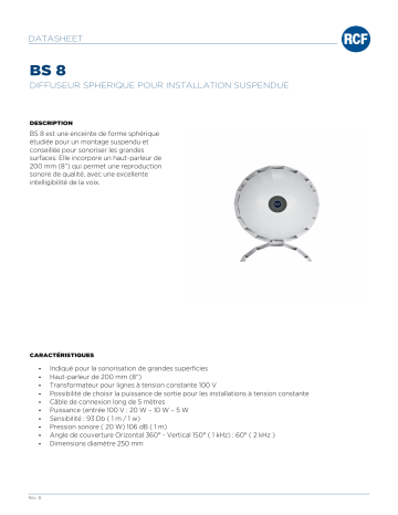 RCF BS 8 SUSPENDED SPEAKER spécification | Fixfr