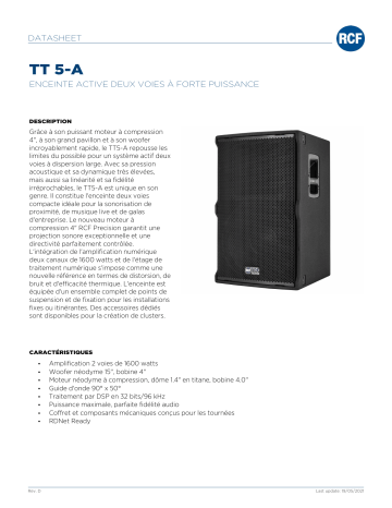 RCF TT 5-A ACTIVE HIGH OUTPUT TWO-WAY SPEAKER spécification | Fixfr