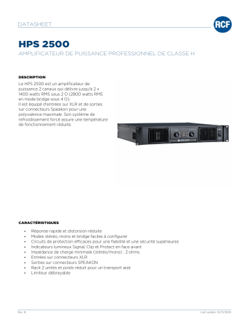 RCF HPS 2500 CLASS H PROFESSIONAL POWER AMPLIFIER spécification | Fixfr