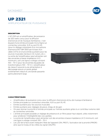 RCF UP 2321 POWER AMPLIFIER spécification | Fixfr