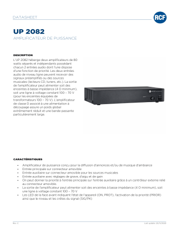 RCF UP 2082 POWER AMPLIFIER spécification | Fixfr