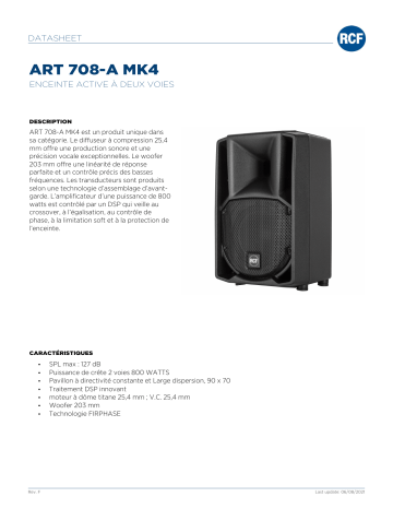 RCF ART 708-A MK4 ACTIVE TWO-WAY SPEAKER spécification | Fixfr